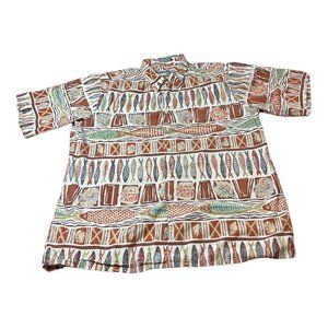 REYN SPOONER Vintage Hawaiian Shirt Geometric Fish Short Sleeve Men's Size XL